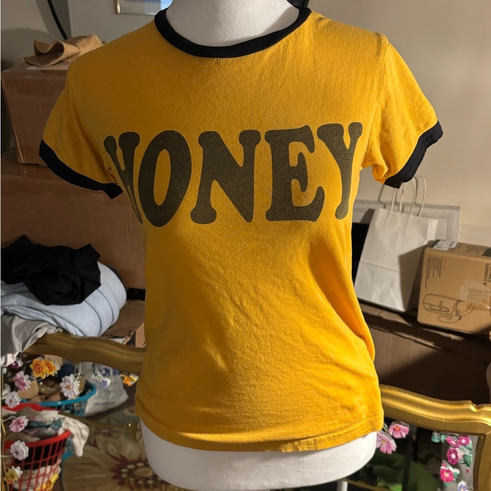 Yellow Graphic Tee with Black Trim